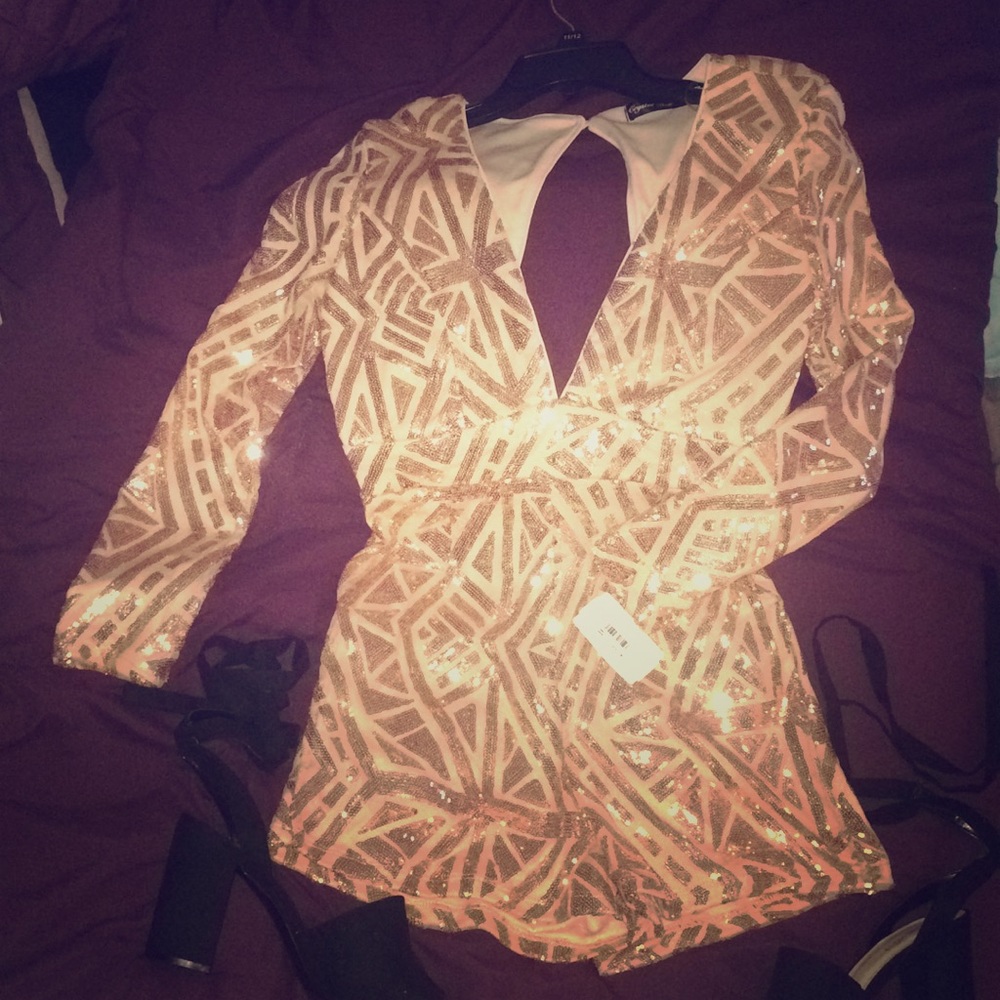 Sequin long sleeve party romper